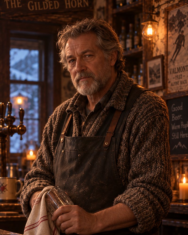 Josef behind the bar of the Gilded Horn